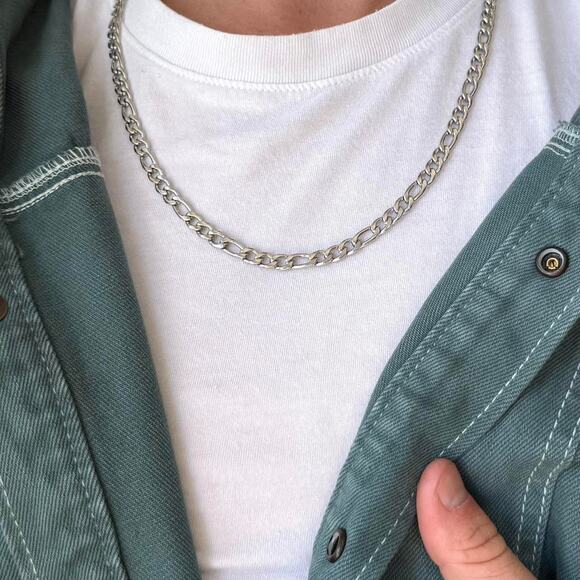 Y2K Silver 925 Stainless Steel Cuban Link Chain Necklace 20 Inch Vintage Unisex - Picture 2 of 8